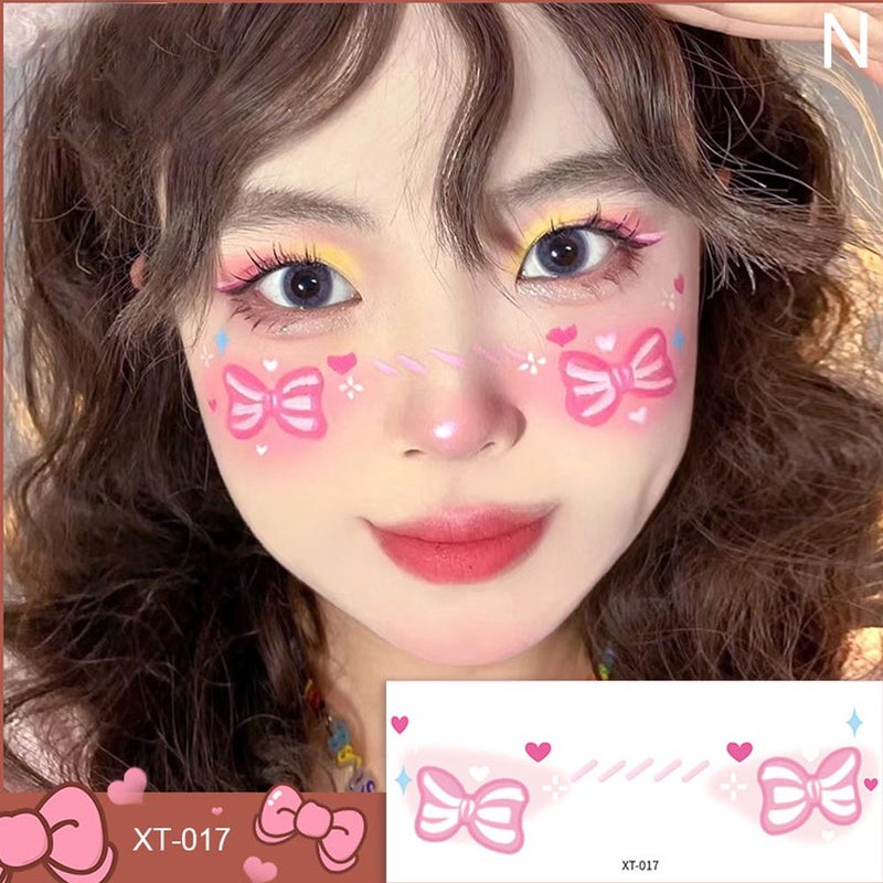 Cute and sweet girl makeup face stickers, star and heart blush, photo support eye and face painting tattoo stickers
